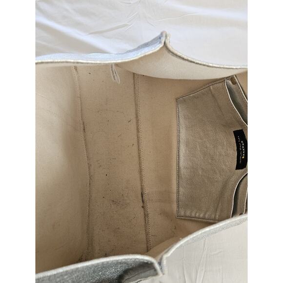 KATE SPADE SATURDAY Silver Metallic Canvas Large Tote Bag Purse Double Straps - Picture 5 of 11